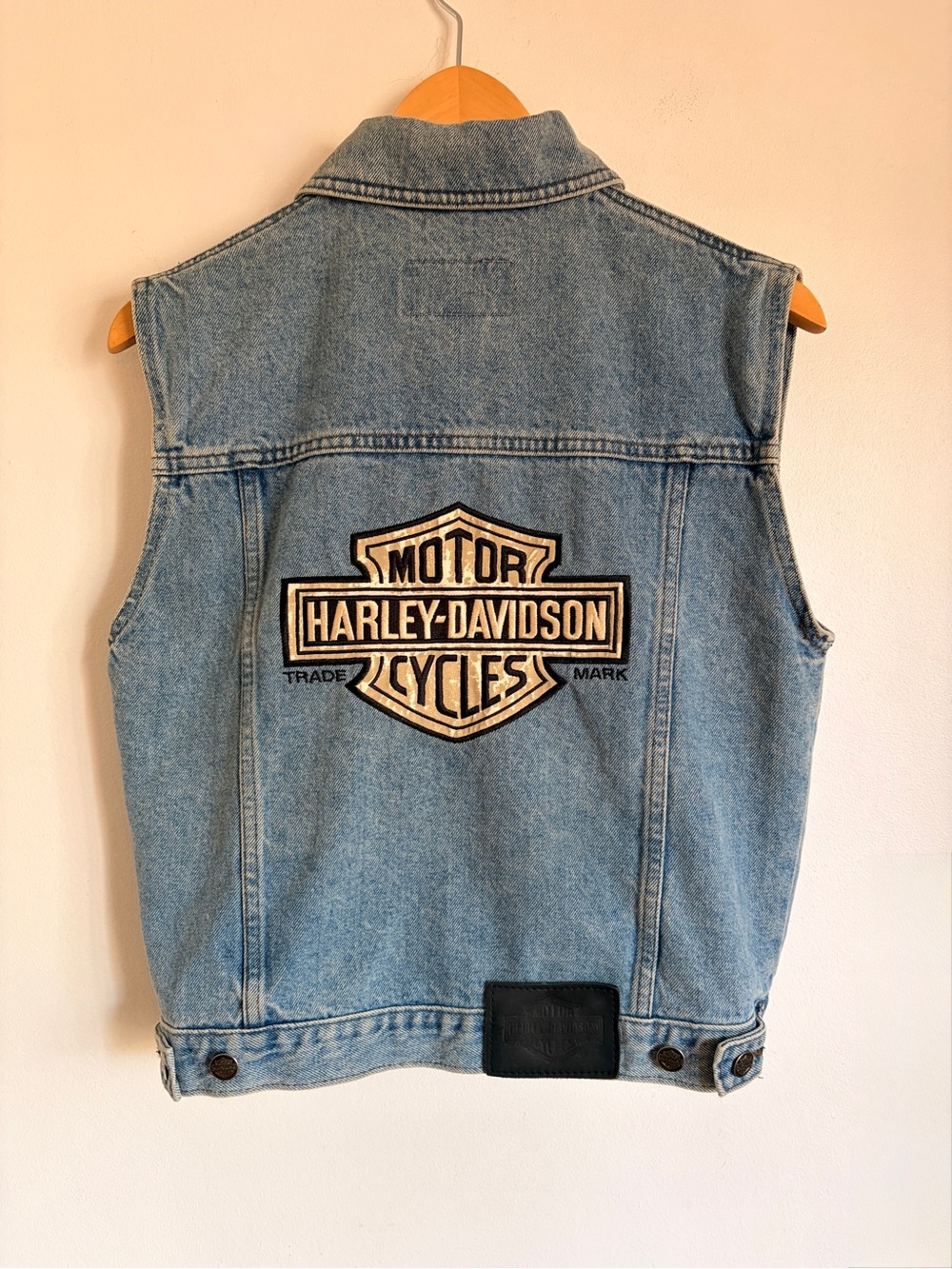 Vintage Harley Davidson 90s Light Blue Denim Vest Jacket S Unisex - Picture 3 of 11